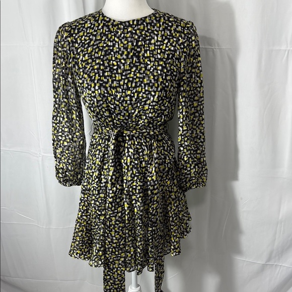 Alice + Olivia Silk Blend Long Sleeve Belted Mini Dress Size 0 - Picture 2 of 13